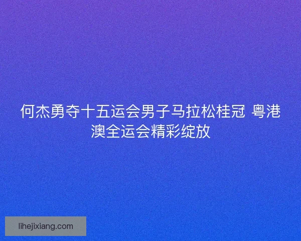 何杰勇夺十五运会男子马拉松桂冠 粤港澳全运会精彩绽放