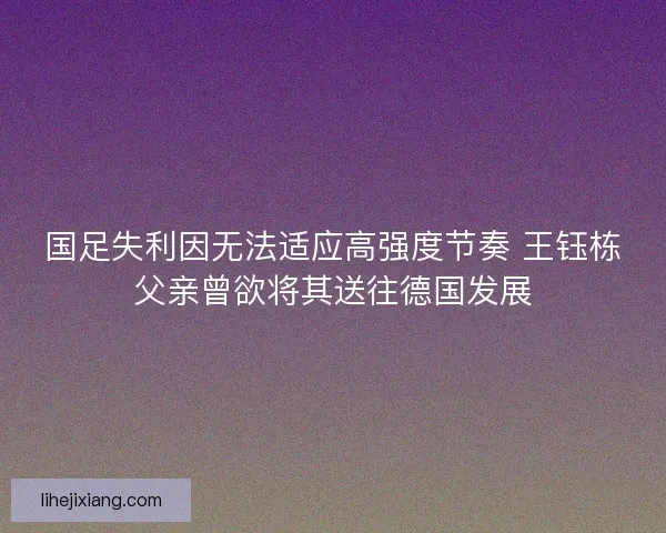 国足失利因无法适应高强度节奏 王钰栋父亲曾欲将其送往德国发展 国足失利因无法适应高强度节奏 王钰栋父亲曾欲将其送往德国发展